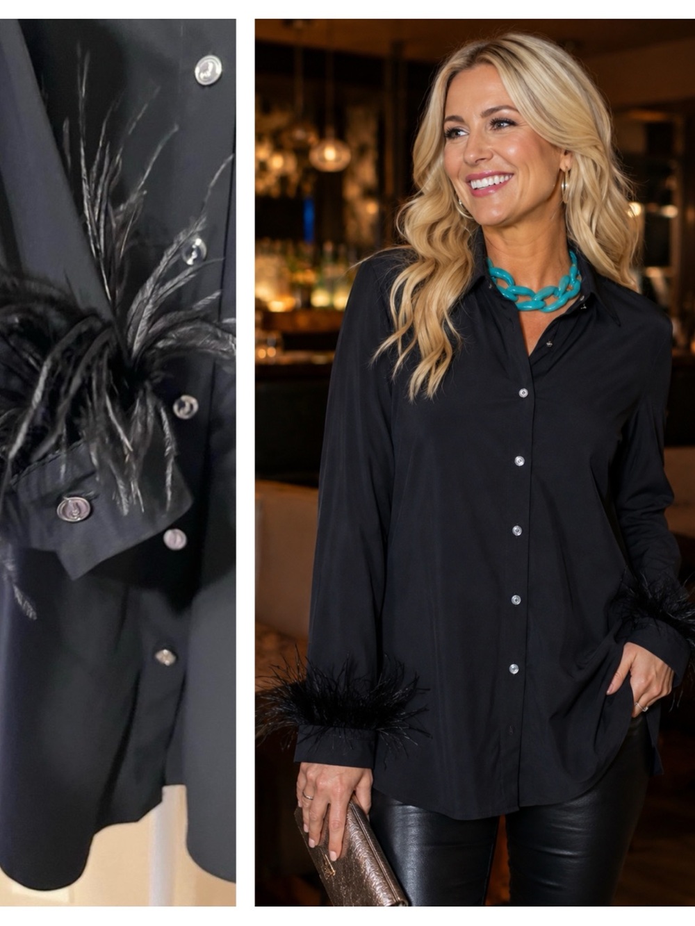 Sz M Jude Connally Black Randi Shirt with Feather Cuff Sleeves
